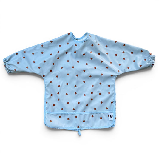 Smock Bib Polka Dots Blue Brown
