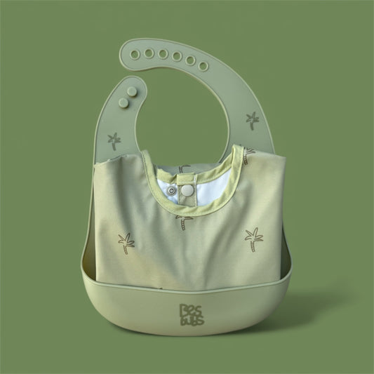 The Mealtime Duo Bundle – Smock + Silicone Bib - Palm Trees